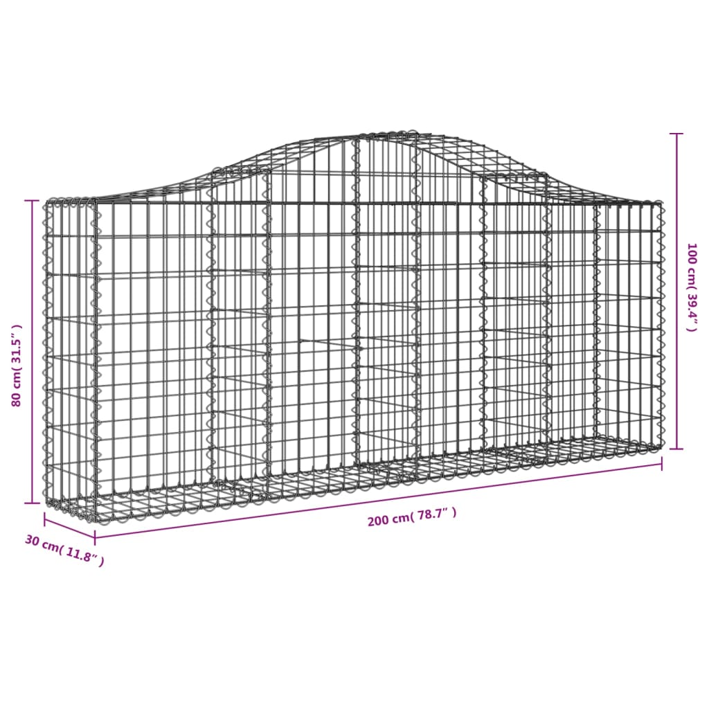 Gabionkurver buede 25 stk 200x30x80/100 cm galvanisert jern