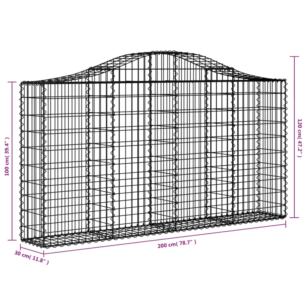 Gabionkurver buede 14 stk 200x30x100/120 cm galvanisert jern