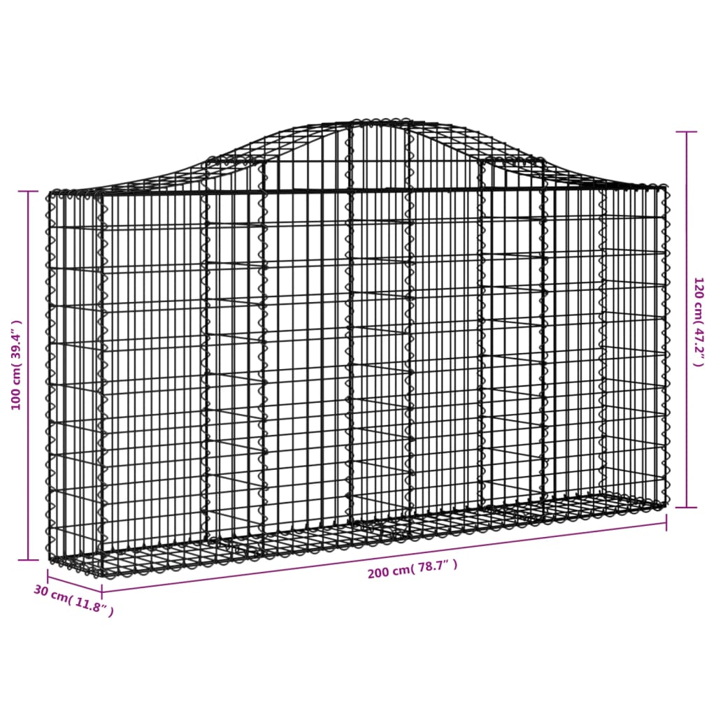 Gabionkurver buede 18 stk 200x30x100/120 cm galvanisert jern