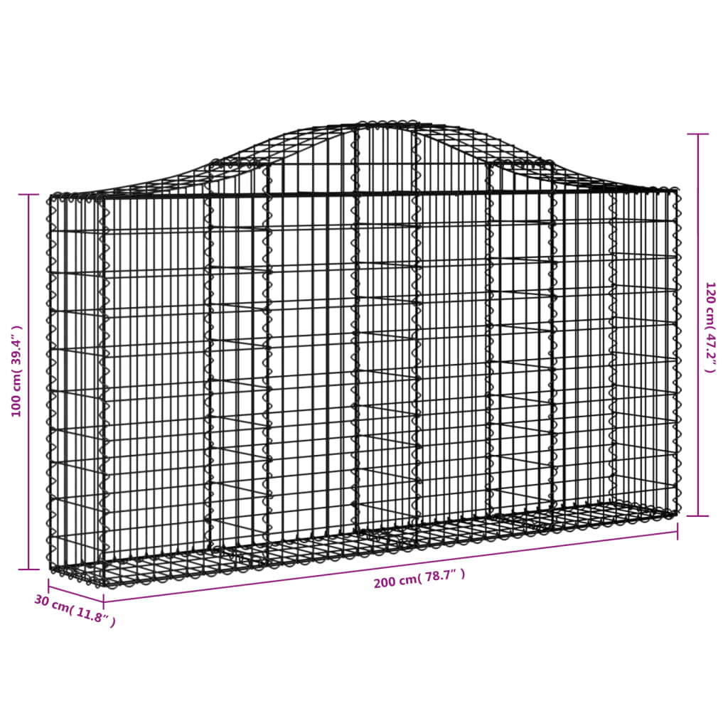 Gabionkurver buede 40 stk 200x30x100/120 cm galvanisert jern