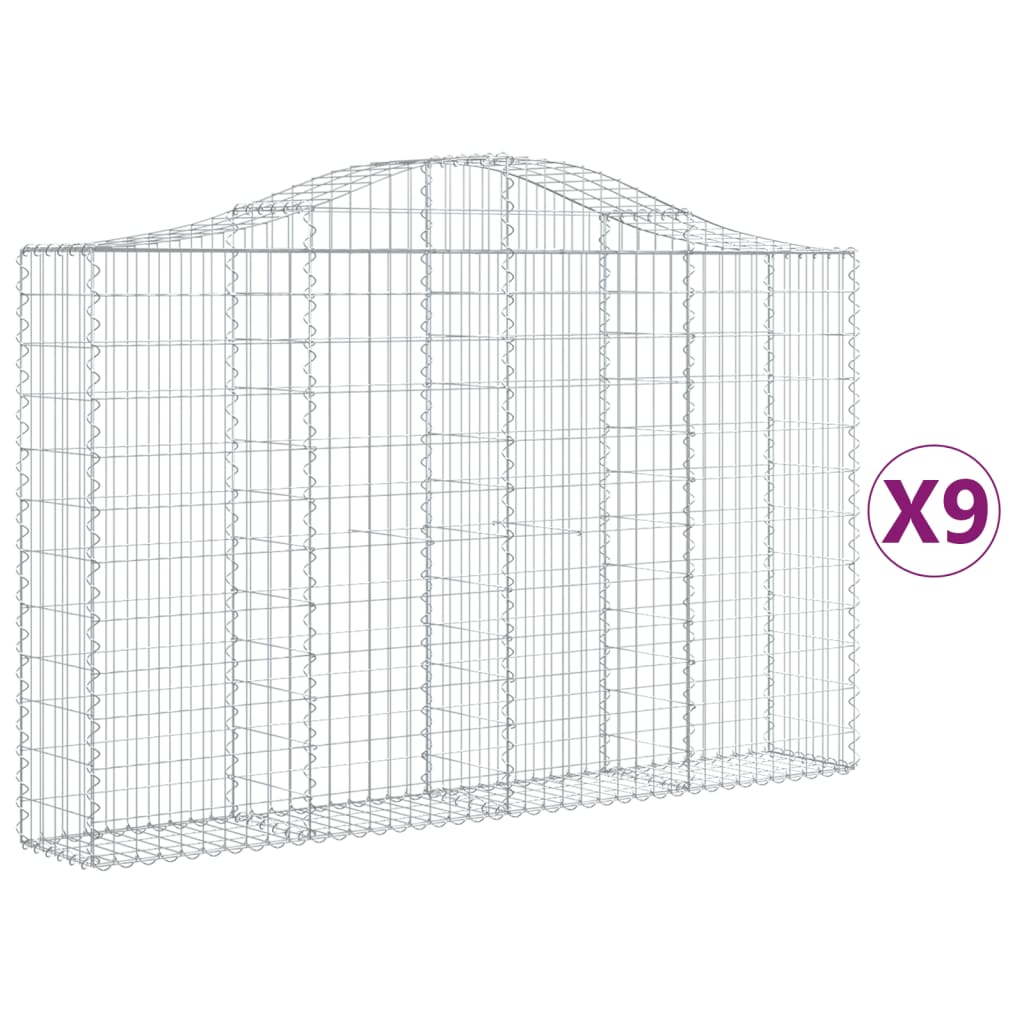 Gabionkurver buede 9 stk 200x30x120/140 cm galvanisert jern