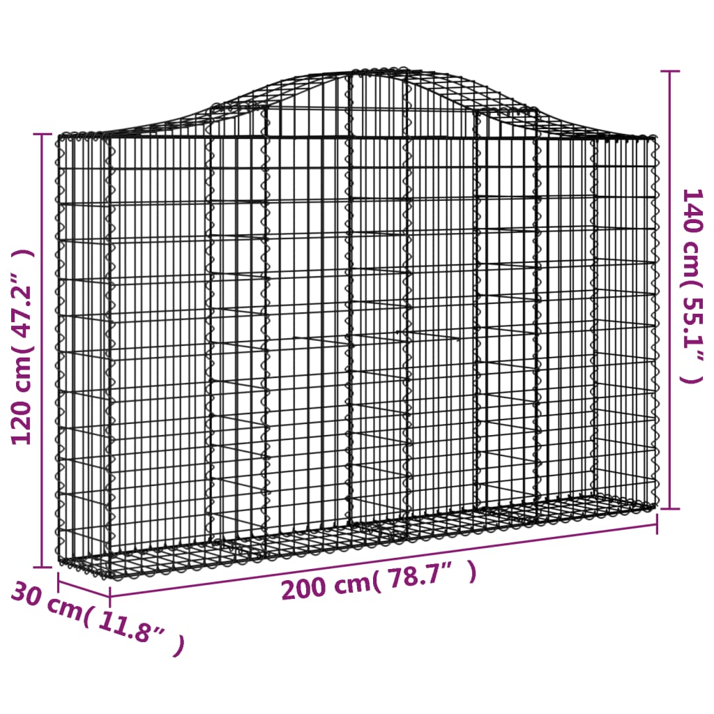 Gabionkurver buede 12 stk 200x30x120/140 cm galvanisert jern