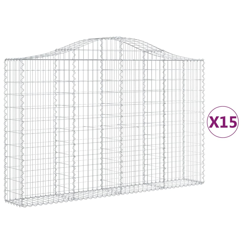 Gabionkurver buede 15 stk 200x30x120/140 cm galvanisert jern
