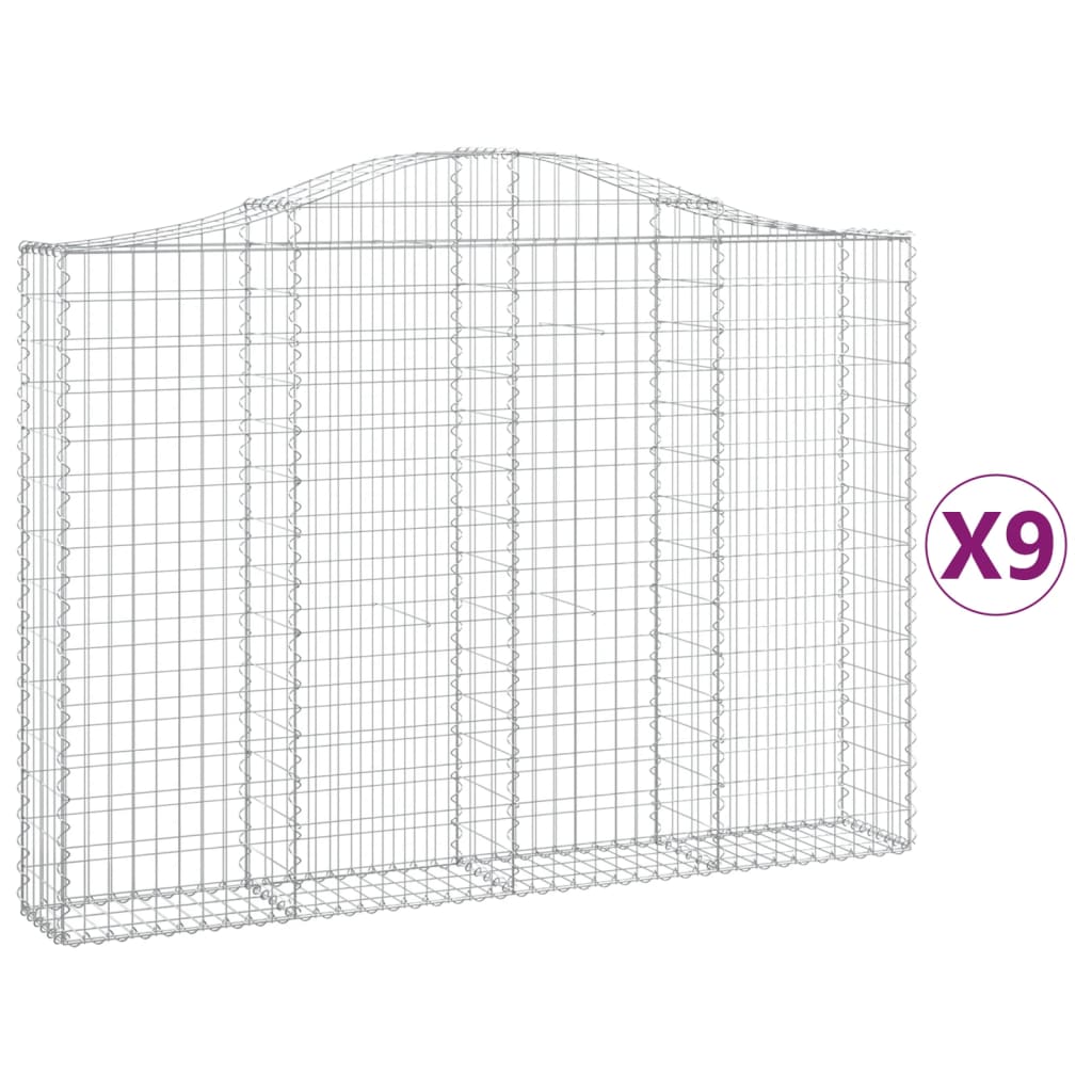 Gabionkurver buede 9 stk 200x30x140/160 cm galvanisert jern