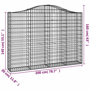 Gabionkurver buede 9 stk 200x30x140/160 cm galvanisert jern