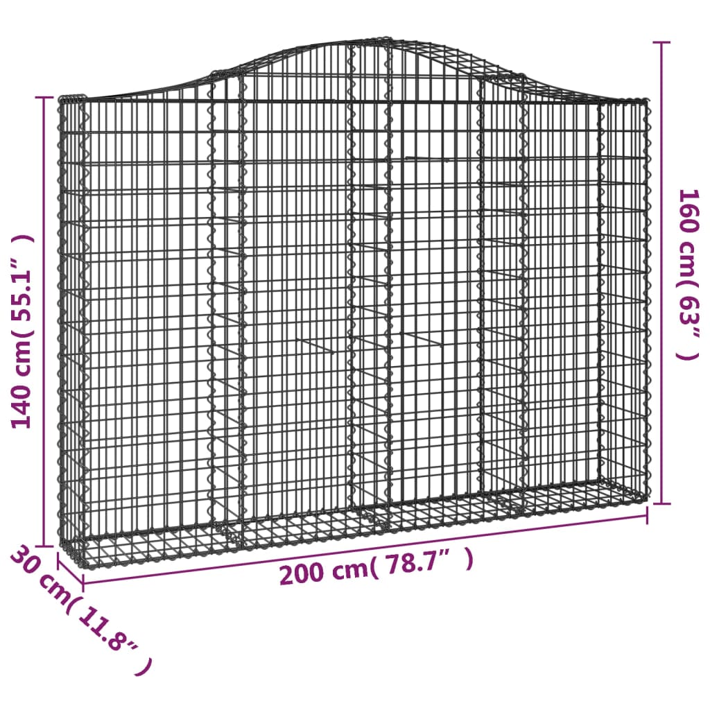 Gabionkurver buede 11 stk 200x30x140/160 cm galvanisert jern