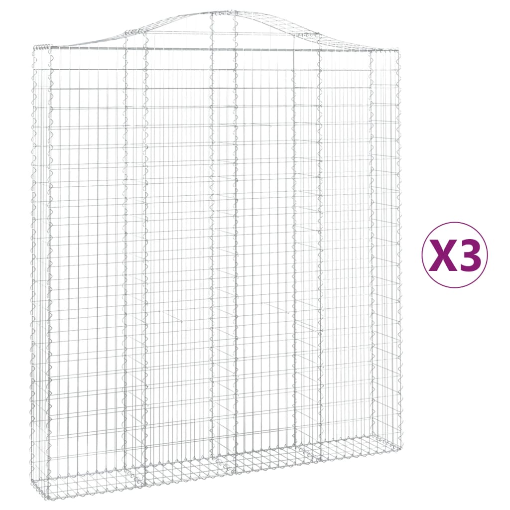 Gabion baskets curved 3 pcs 200x30x220/240 cm galvanized iron