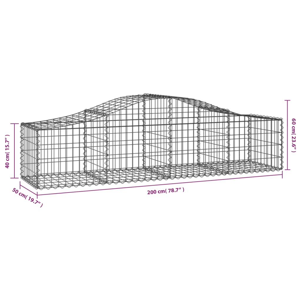 Gabionkurver buede 18 stk 200x50x40/60 cm galvanisert jern