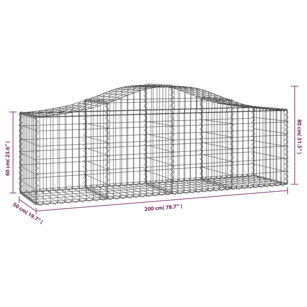 Gabionkurver buede 12 stk 200x50x60/80 cm galvanisert jern