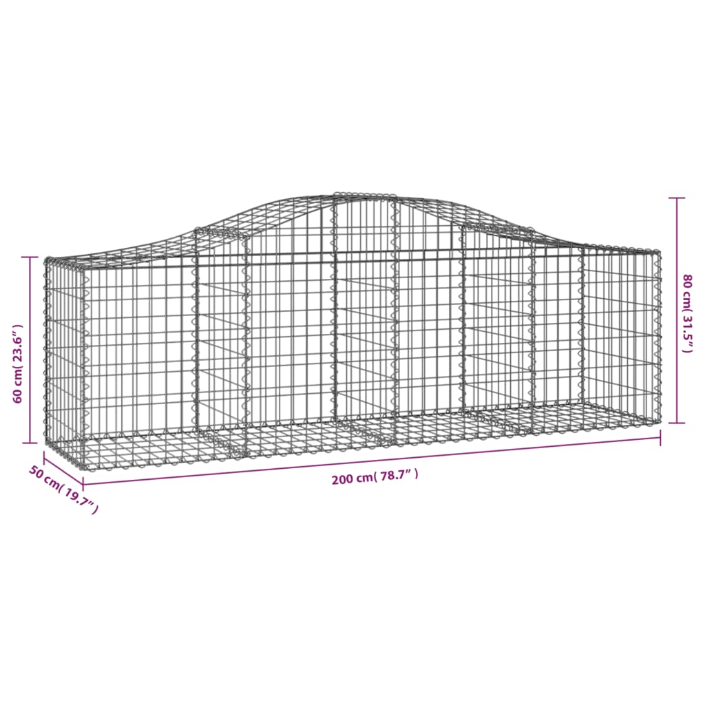 Gabionkurver buede 25 stk 200x50x60/80 cm galvanisert jern