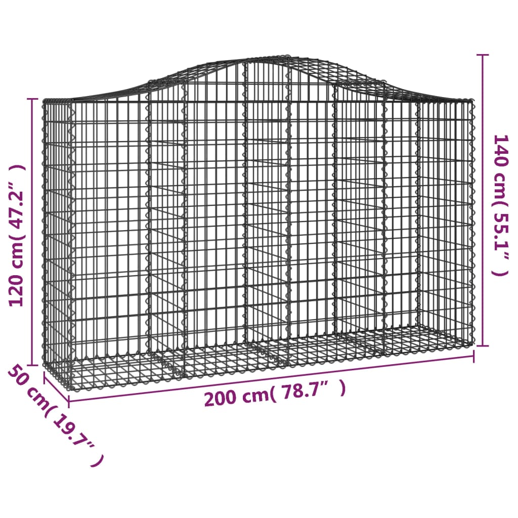 Gabionkurver buede 11 stk 200x50x120/140 cm galvanisert jern