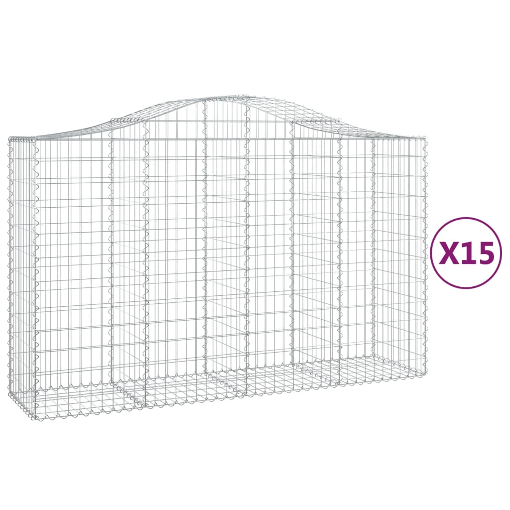 Gabionkurver buede 15 stk 200x50x120/140 cm galvanisert jern