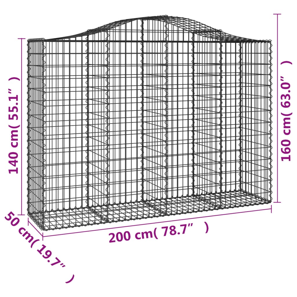 Gabionkurver buede 25 stk 200x50x140/160 cm galvanisert jern