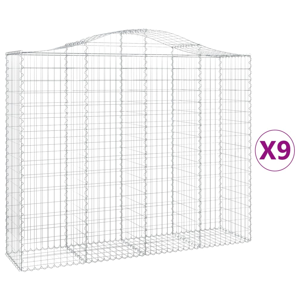 Gabionkurver buede 9 stk 200x50x160/180 cm galvanisert jern