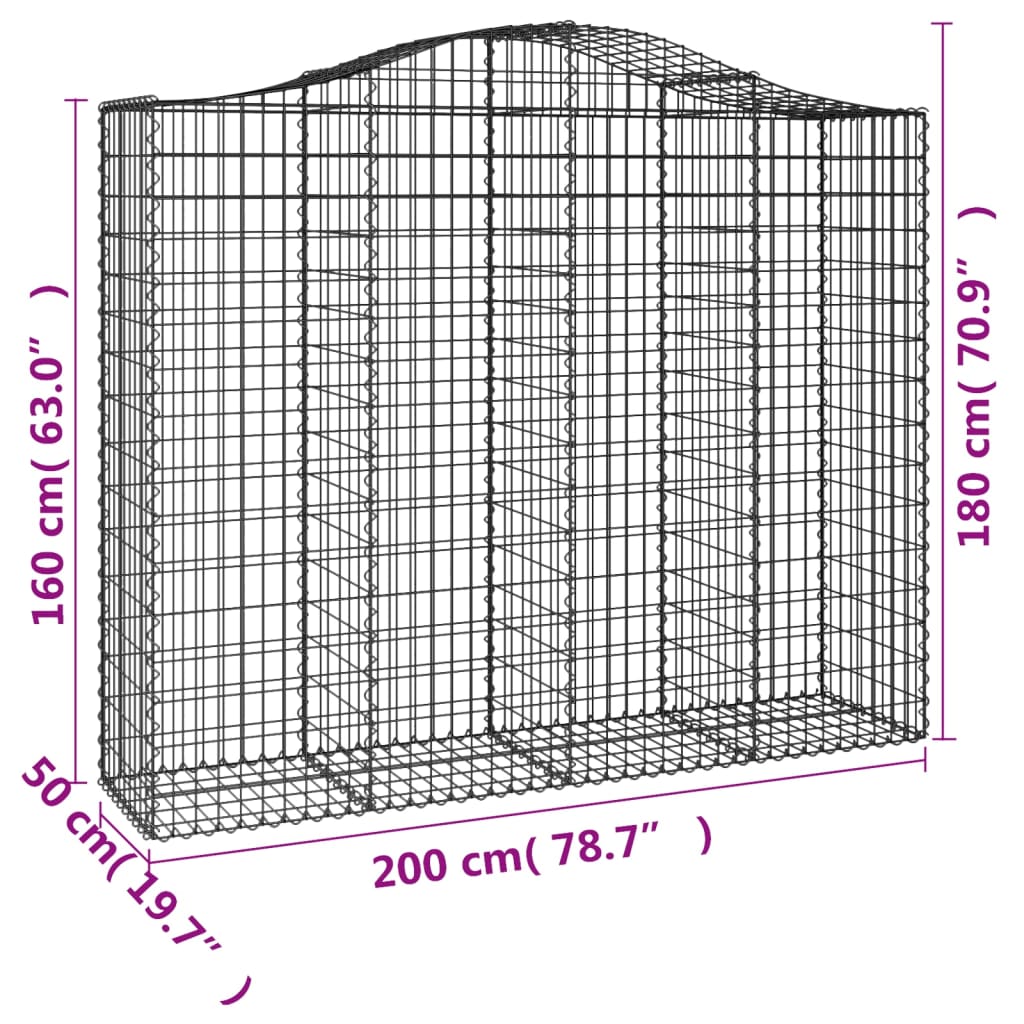 Gabionkurver buede 15 stk 200x50x160/180 cm galvanisert jern