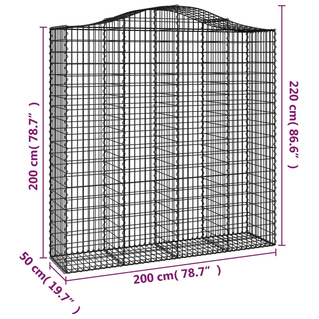 Gabionkurver buede 5 stk 200x50x200/220 cm galvanisert jern