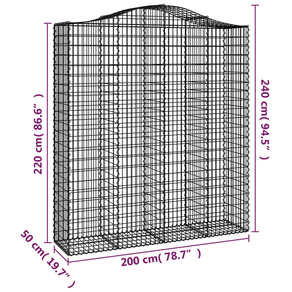 Gabionkurver buede 5 stk 200x50x220/240 cm galvanisert jern
