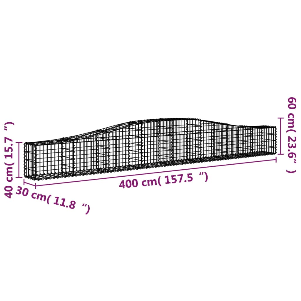 Gabionkurver buede 10 stk 400x30x40/60 cm galvanisert jern