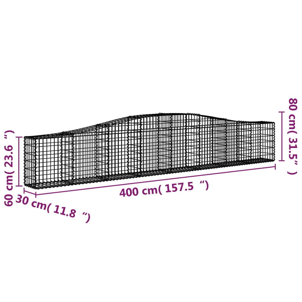 Gabionkurver buede 10 stk 400x30x60/80 cm galvanisert jern