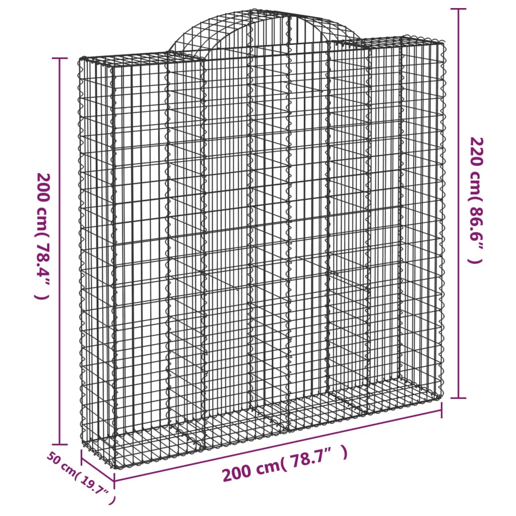 Gabionkurver buede 4 stk 200x50x200/220 cm galvanisert jern
