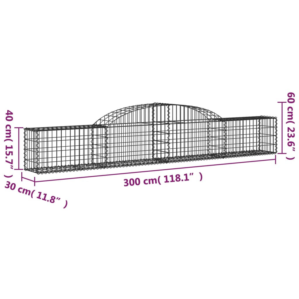Gabionkurver buede 10 stk 300x30x40/60 cm galvanisert jern