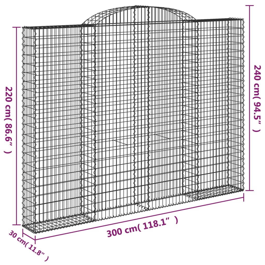 Gabionkurver buede 2 stk 300x30x220/240 cm galvanisert jern