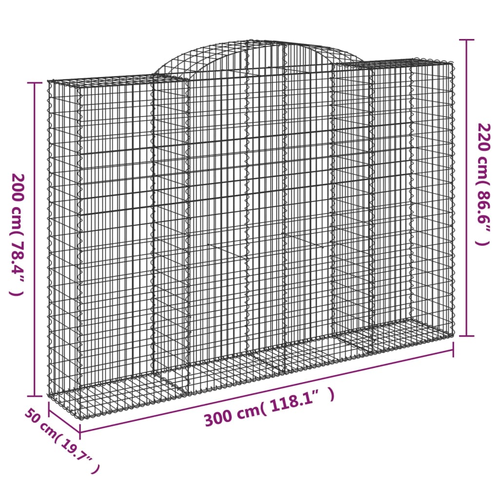 Gabionkurver buede 3 stk 300x50x200/220 cm galvanisert jern