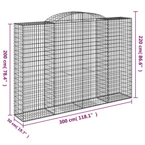 Gabionkurver buede 3 stk 300x50x200/220 cm galvanisert jern