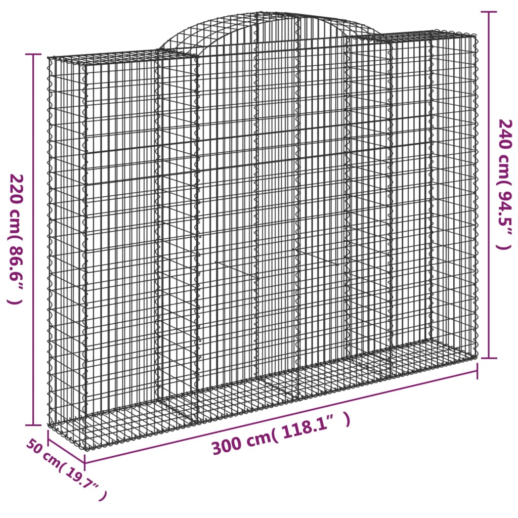 Gabionkurver buede 3 stk 300x50x220/240 cm galvanisert jern