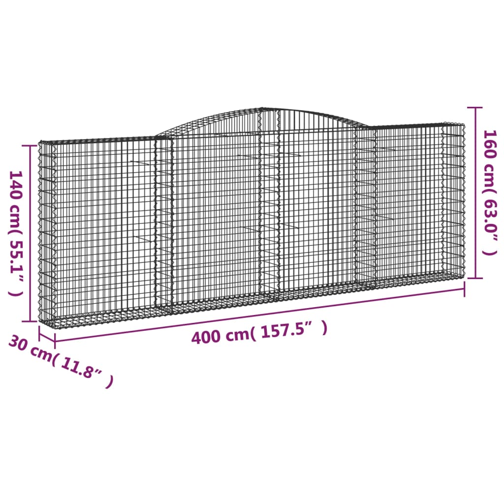 Gabionkurver buede 4 stk 400x30x140/160 cm galvanisert jern