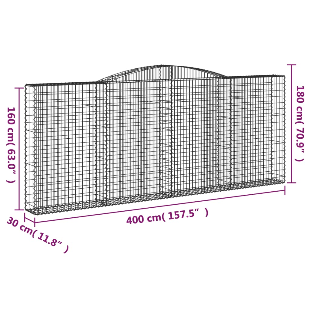 Gabionkurver buede 3 stk 400x30x160/180 cm galvanisert jern