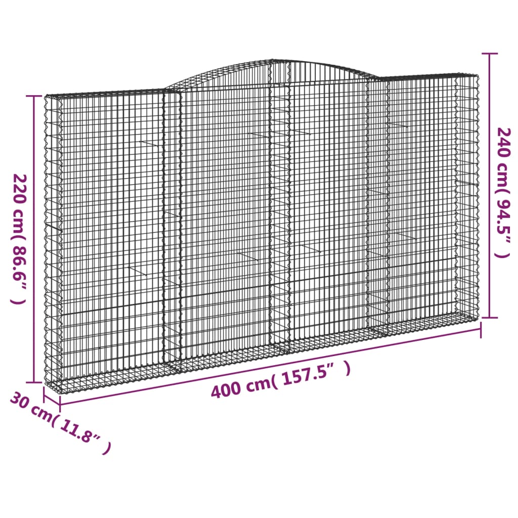 Gabionkurver buede 3 stk 400x30x220/240 cm galvanisert jern