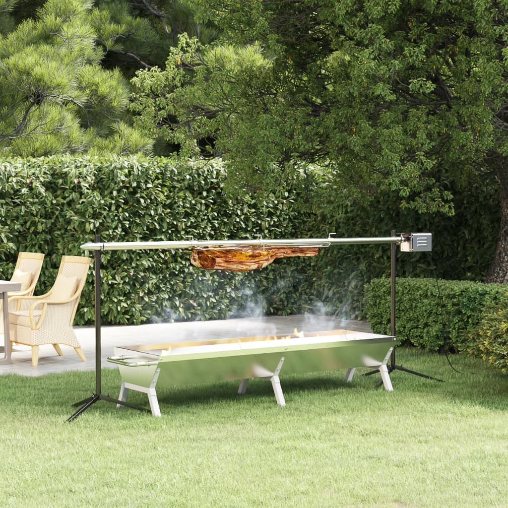 Grillbrett sølv 158x42x31 cm rustfritt stål