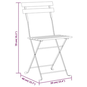 Folding chairs 8 pcs steel and solid acacia wood