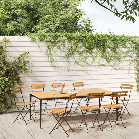 Folding chairs 8 pcs steel and solid acacia wood
