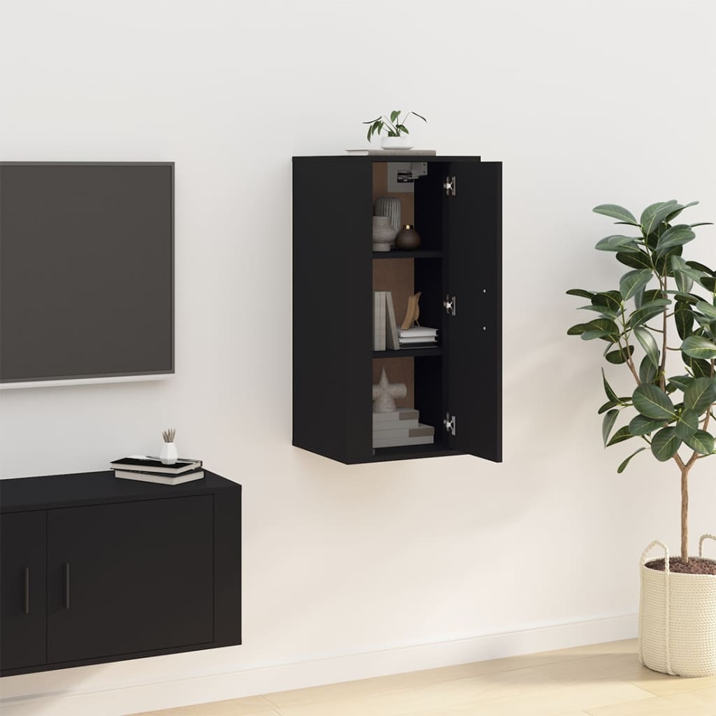 Vegghengt TV-benk sort 40x34,5x80 cm