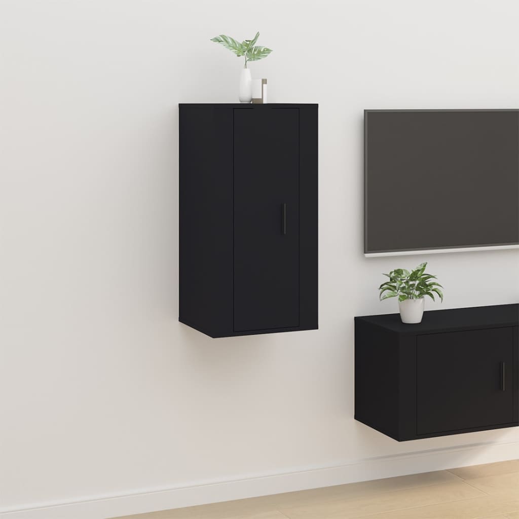 Vegghengt TV-benk sort 40x34,5x80 cm