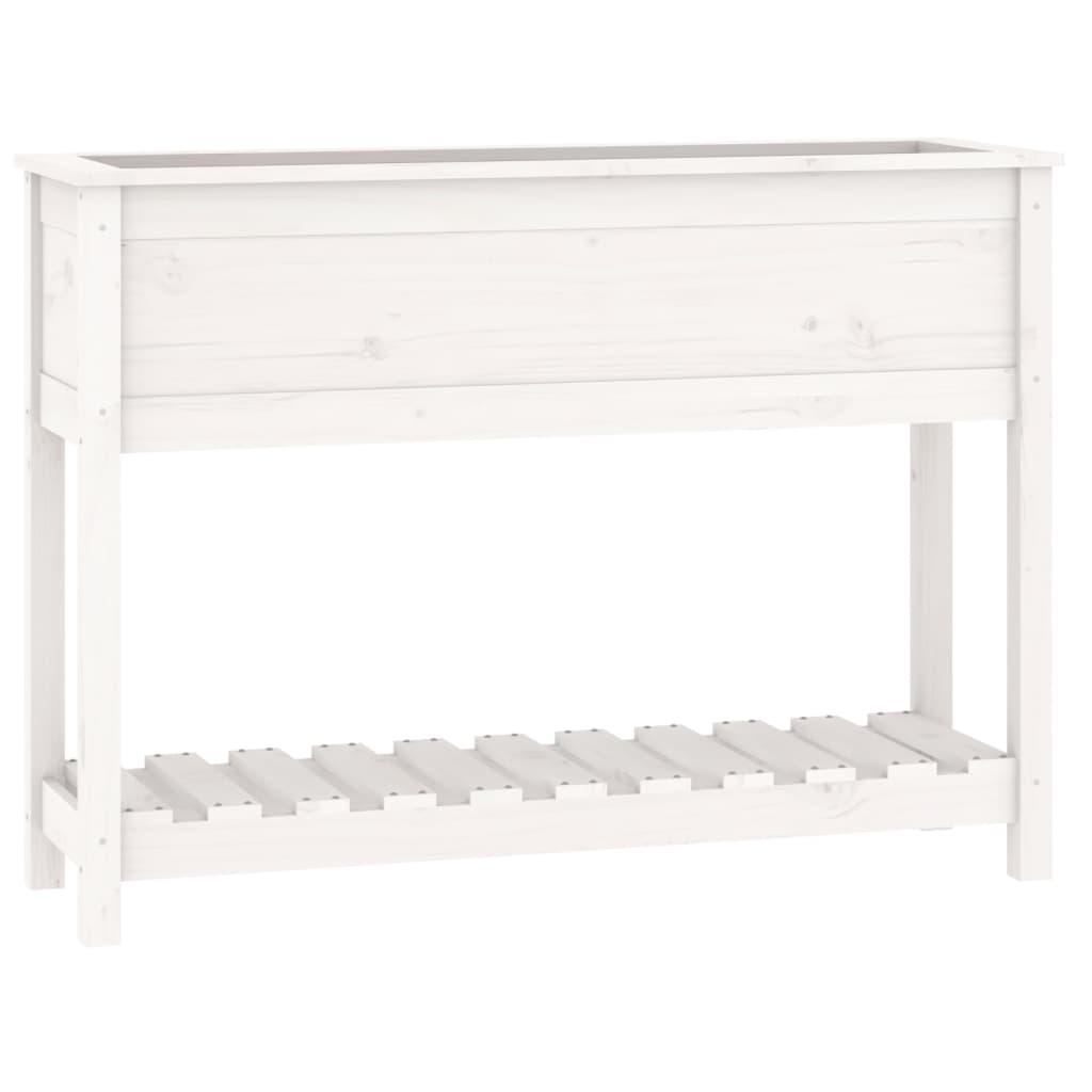 Plantekasse med hylle hvit 111,5x34,5x81 cm heltre furu