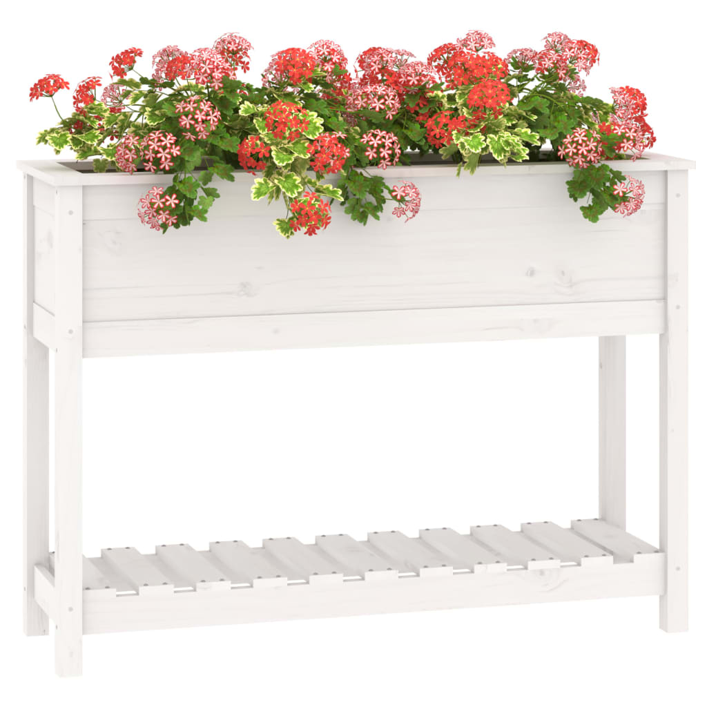 Plantekasse med hylle hvit 111,5x34,5x81 cm heltre furu