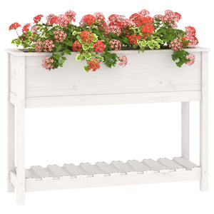 Plantekasse med hylle hvit 111,5x34,5x81 cm heltre furu