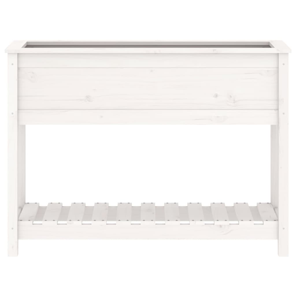 Plantekasse med hylle hvit 111,5x34,5x81 cm heltre furu