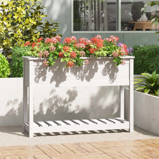 Plantekasse med hylle hvit 111,5x34,5x81 cm heltre furu