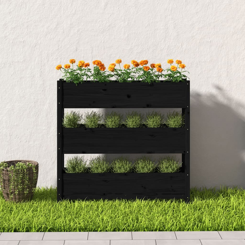 Plantekasse svart 112x25x104,5 cm heltre furu