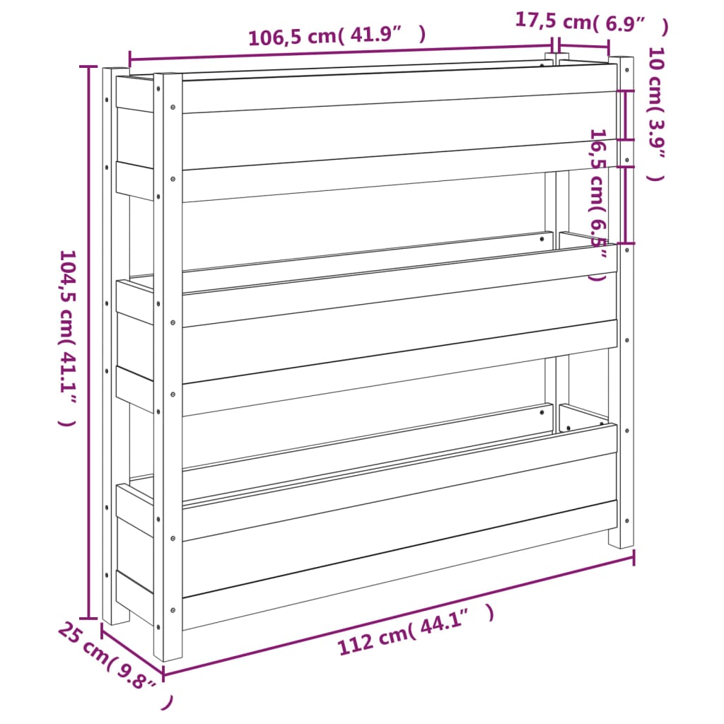 Plantekasse svart 112x25x104,5 cm heltre furu
