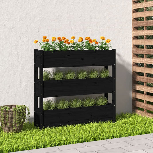 Plantekasse svart 112x25x104,5 cm heltre furu