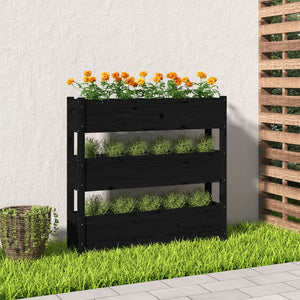 Plantekasse svart 112x25x104,5 cm heltre furu