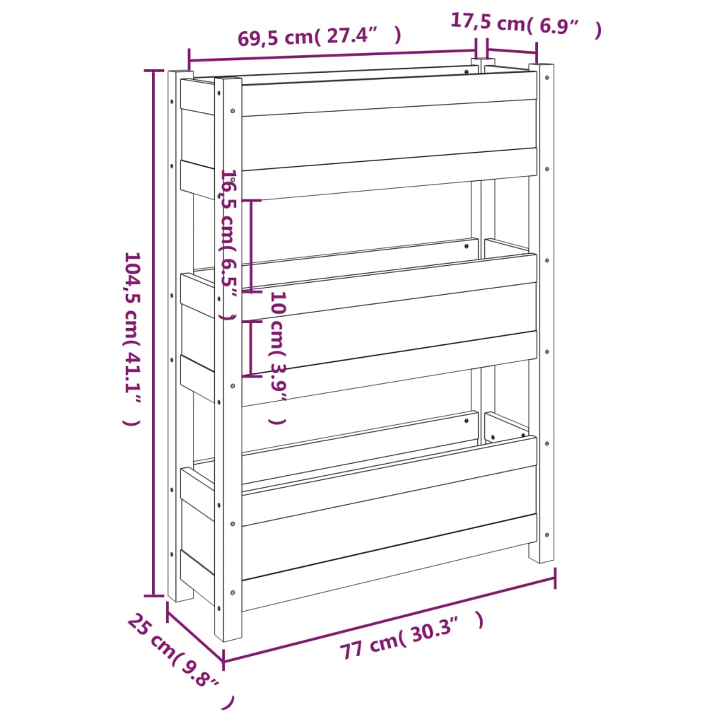 Plantekasse grå 77x25x104,5 cm heltre furu