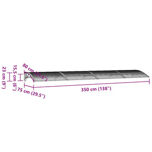 Skjermtak grå og gjennomsiktig 350x75 cm polykarbonat