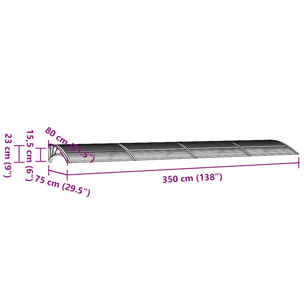 Skjermtak svart 350x75 cm polykarbonat