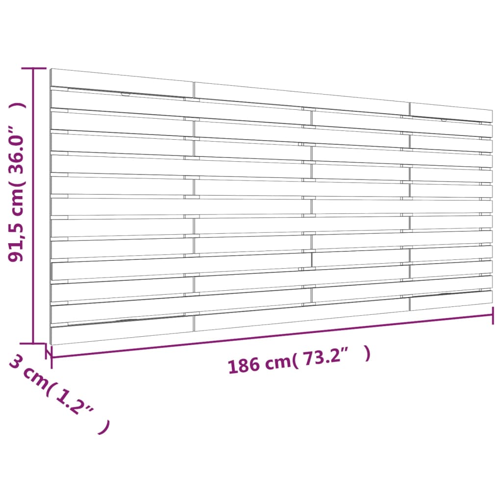 Veggmontert sengegavl hvit 186x3x91,5 cm heltre furu